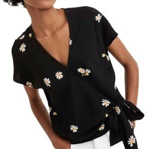 NWT Madewell Black Cropped Wrap Top in Lazy Daisies